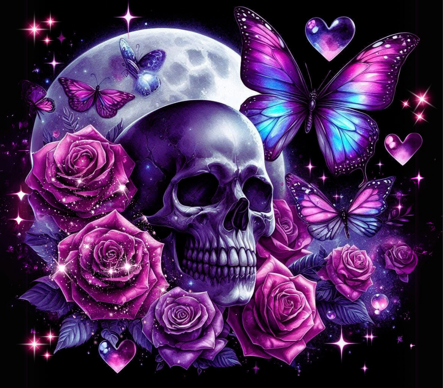 ThermoCup Schraubverschluss "Skull with purple Roses and Butterfly"