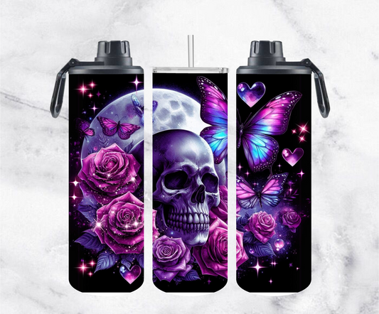 ThermoCup Schraubverschluss "Skull with purple Roses and Butterfly"