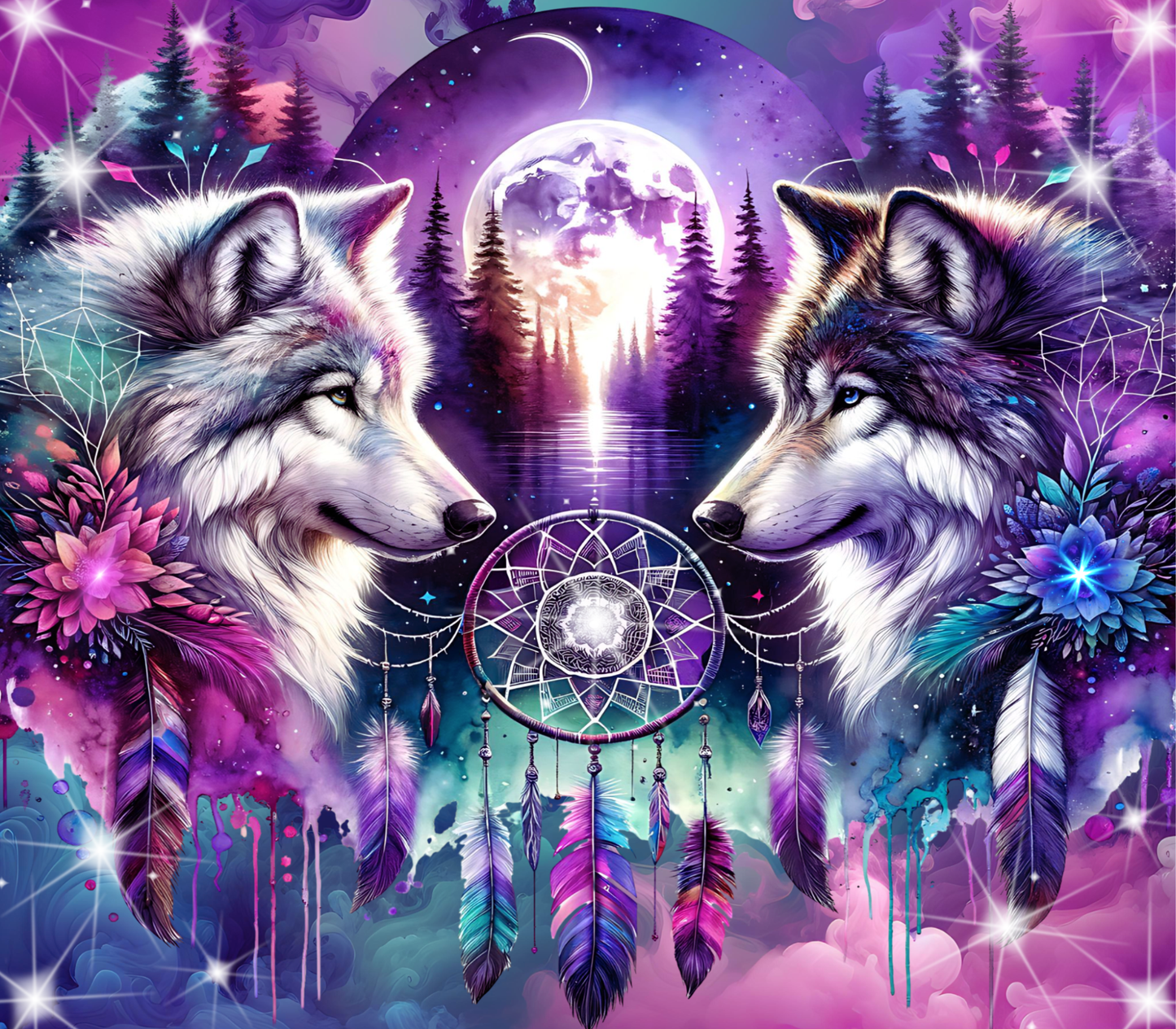 Personalisiertes Wolf-Geschenk: Edelstahl-Thermobecher „Twin Wolves“