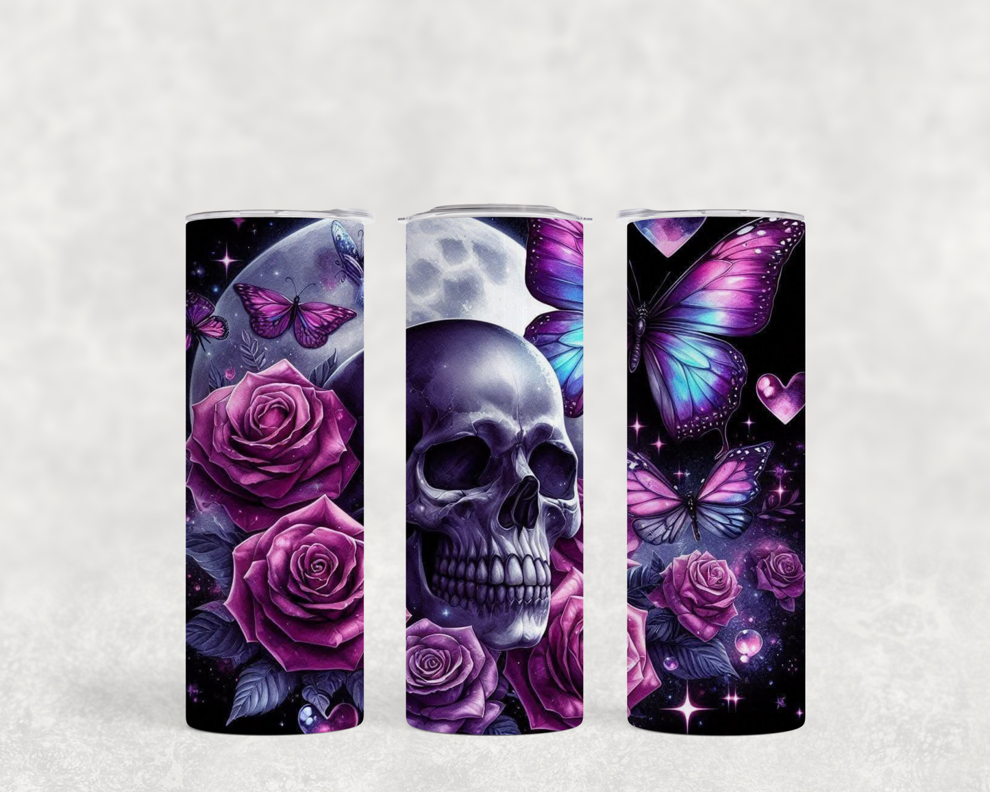 ThermoCup "Skull with purple Roses and Butterfly"