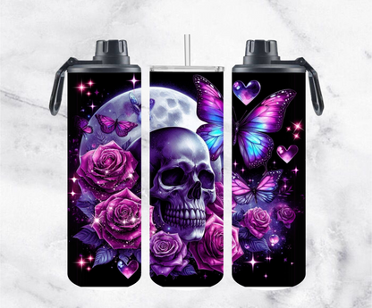 ThermoCup Schraubverschluss "Skull with purple Roses and Butterfly"