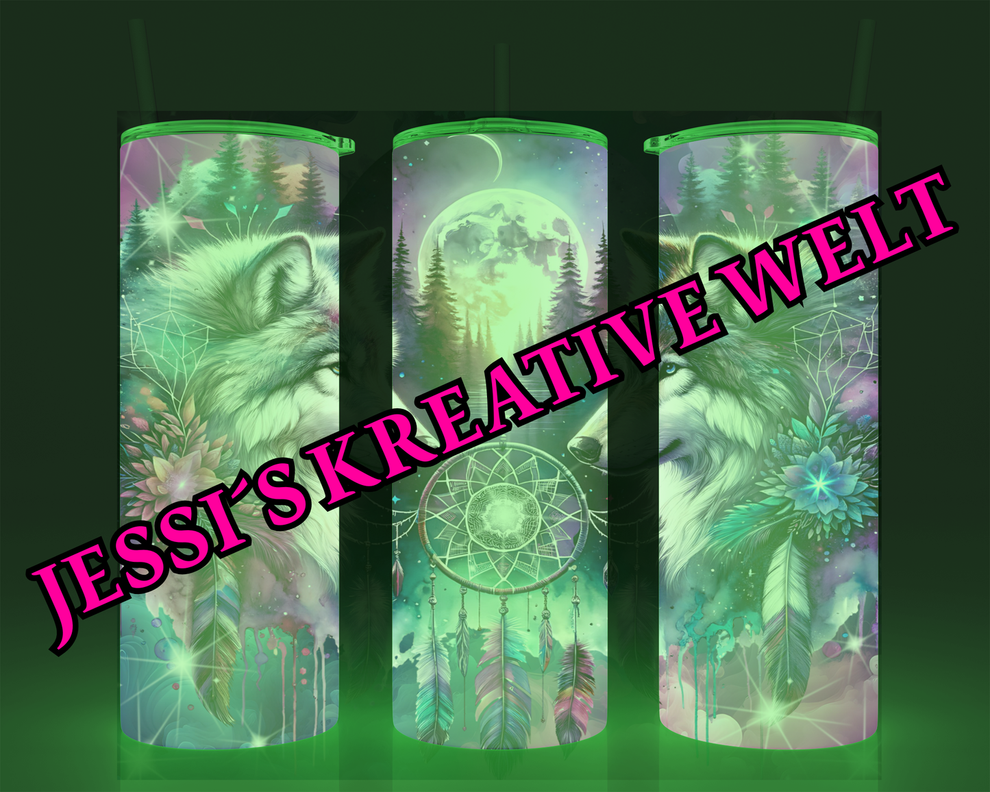 Personalisiertes Wolf-Geschenk: Edelstahl-Thermobecher „Twin Wolves“
