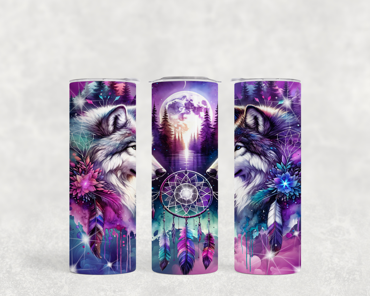 Personalisiertes Wolf-Geschenk: Edelstahl-Thermobecher „Twin Wolves“